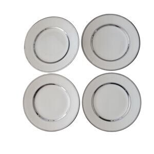 Atlas China Salad Plates:‎ White Fine China with Silver Trim, Set of 4